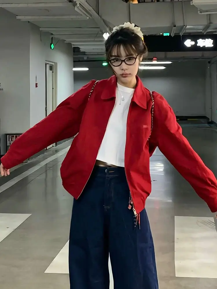 Rosso Harington Jaet Donna Primavera Autunno 2025 Nuovo design retrò americano Versatile taglia piccola abbinato a tutti i top Jaet