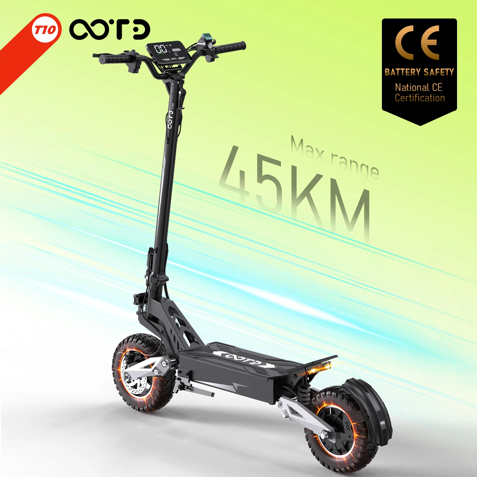 Eléctrico Scooter eléctrico plegable y ligero con neumáticos todoterreno OOTD T10 de 900 W, 11", autonomía de la batería de 45 km, 48 V