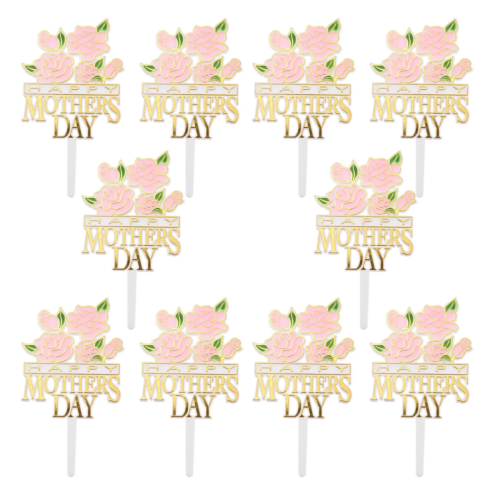 

Rose Cake Decoration Topper Creative Mothers Day Toppers Dessert Birthday Pick Plastic Safe Material Gold Design Party Supplies