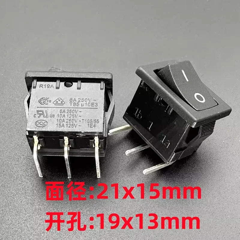 Original R19A warped ship type power switch 3 pin bend pin 2 gear 6A250VAC T85 21*15mm