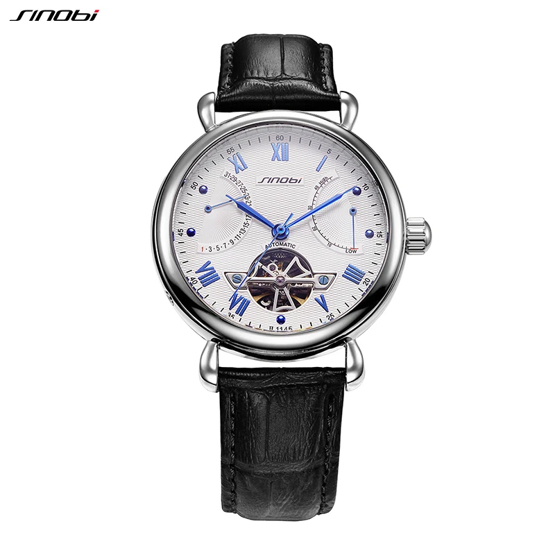 SINOBI Mens Automatic Mechanical Watch Tourbillon Males Skeleton Wrist Watches Quality Gift Box Wristwatches Relojes Mecanicos