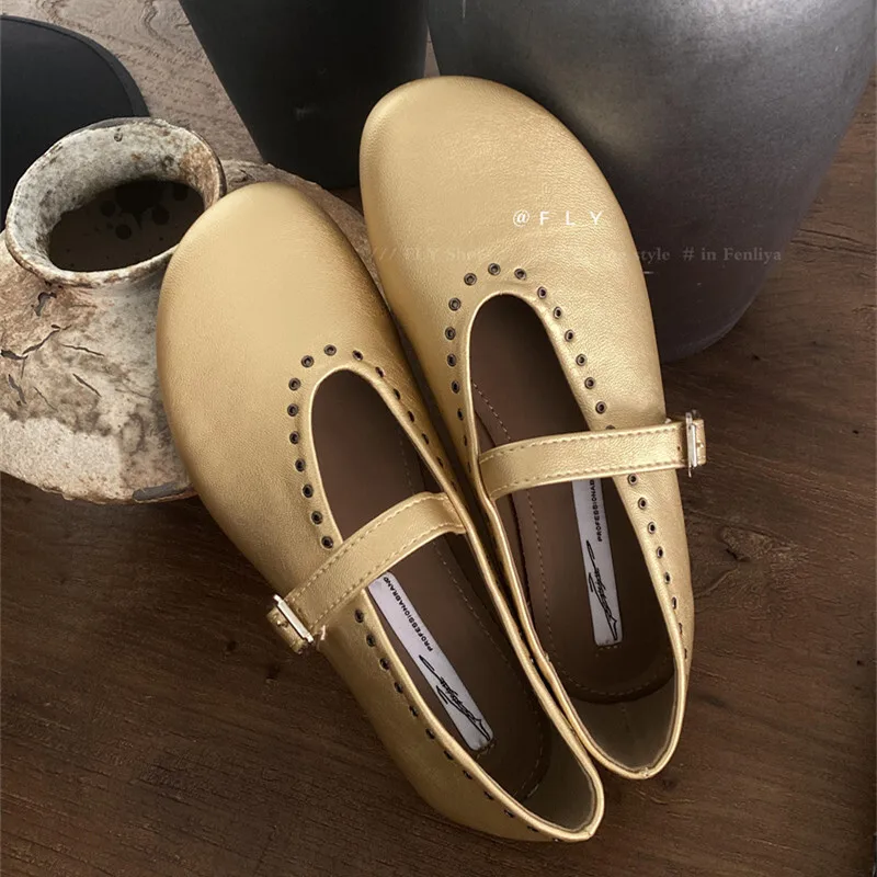 2024 Autumn New Buckle Strap Decoration Casual Hundred Ballet Shoes Flat Shoes Female Shallow Mouth Round Head Single Shoes