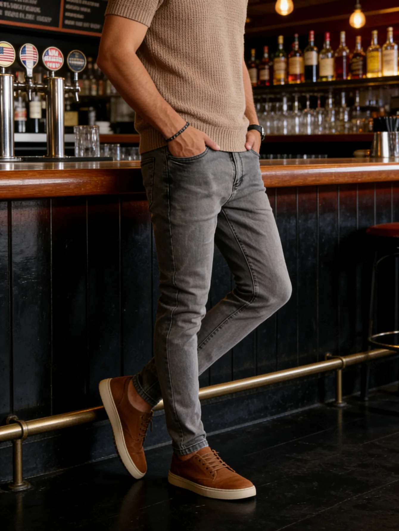 

Men's Original Gray Slim Jeans Y2K Drip Vibe Everyday Casual Denim No accessories or belts included