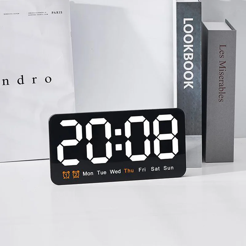 Orologio da parete digitale Temperatura Data Settimana DST Snooze Controllo vocale Orologio da tavolo grande 12/24 ore Doppio allarme Orologio a LED