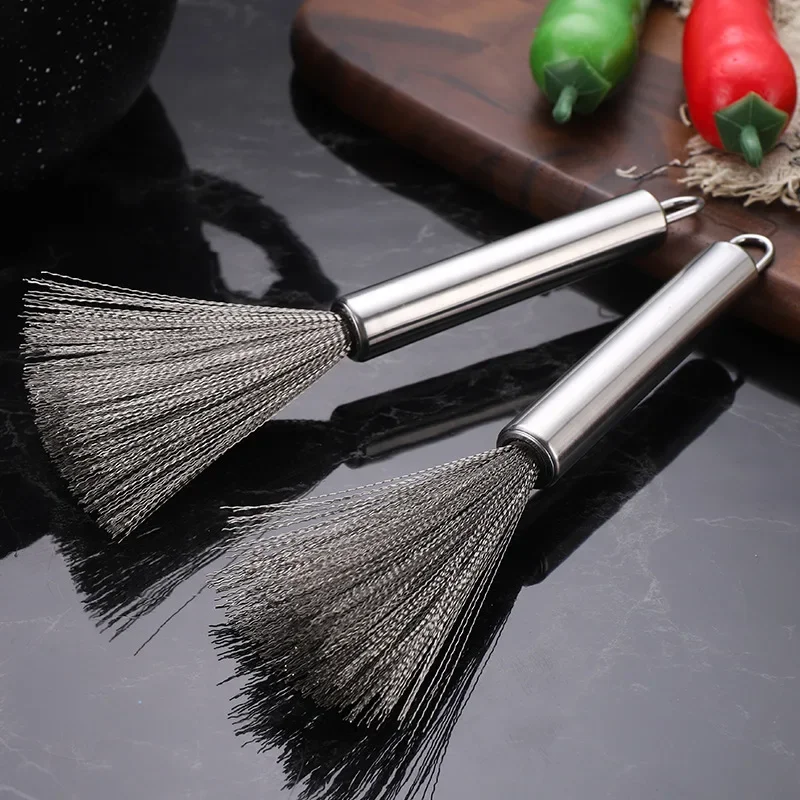 201/304 Stainless Steel Pot Brush, Household Kitchen Cleaning and Washing Pot Brush, Canteen Long Handle Cleaning Wire Scrub