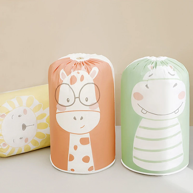 Cartoon Giraffe Foldable Storage Bag Drawstring Moisture-proof Mildew-proof Clothes Blanket Baby Toy Organizer Travel Quilt Bags