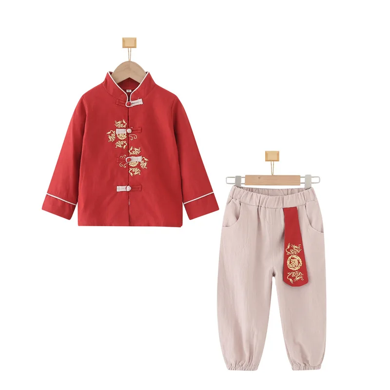 Hanfu National Style Children Wear Boys Linen Suit Spring Autumn Clothes Generous Traditional Chinese Costume Baby Tang Suit