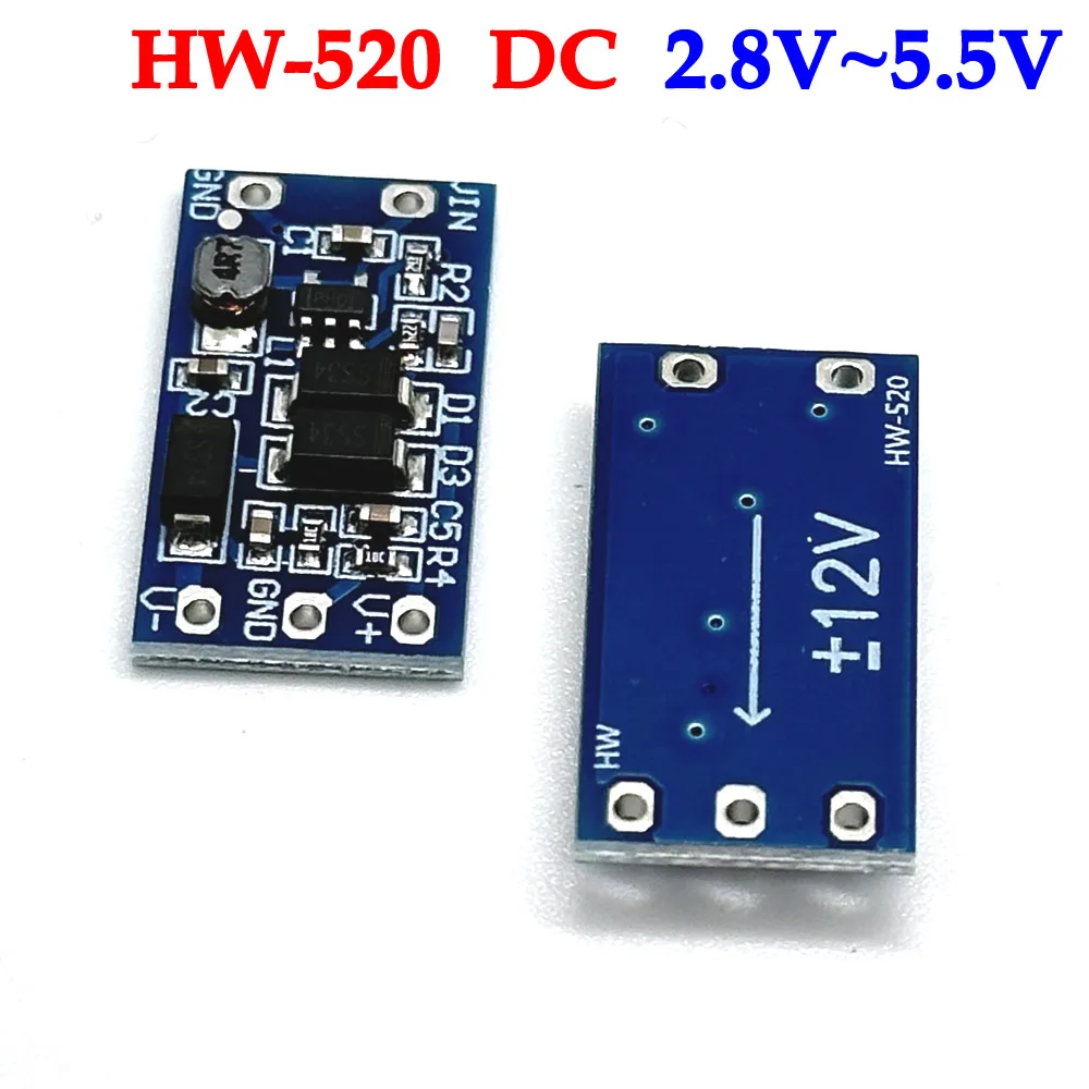 

50pcs HW-520 DC Power Converter Step Down Module DC-DC 2.8V~5.5V input positive and negative 12V output 5V to 12V DC conversion