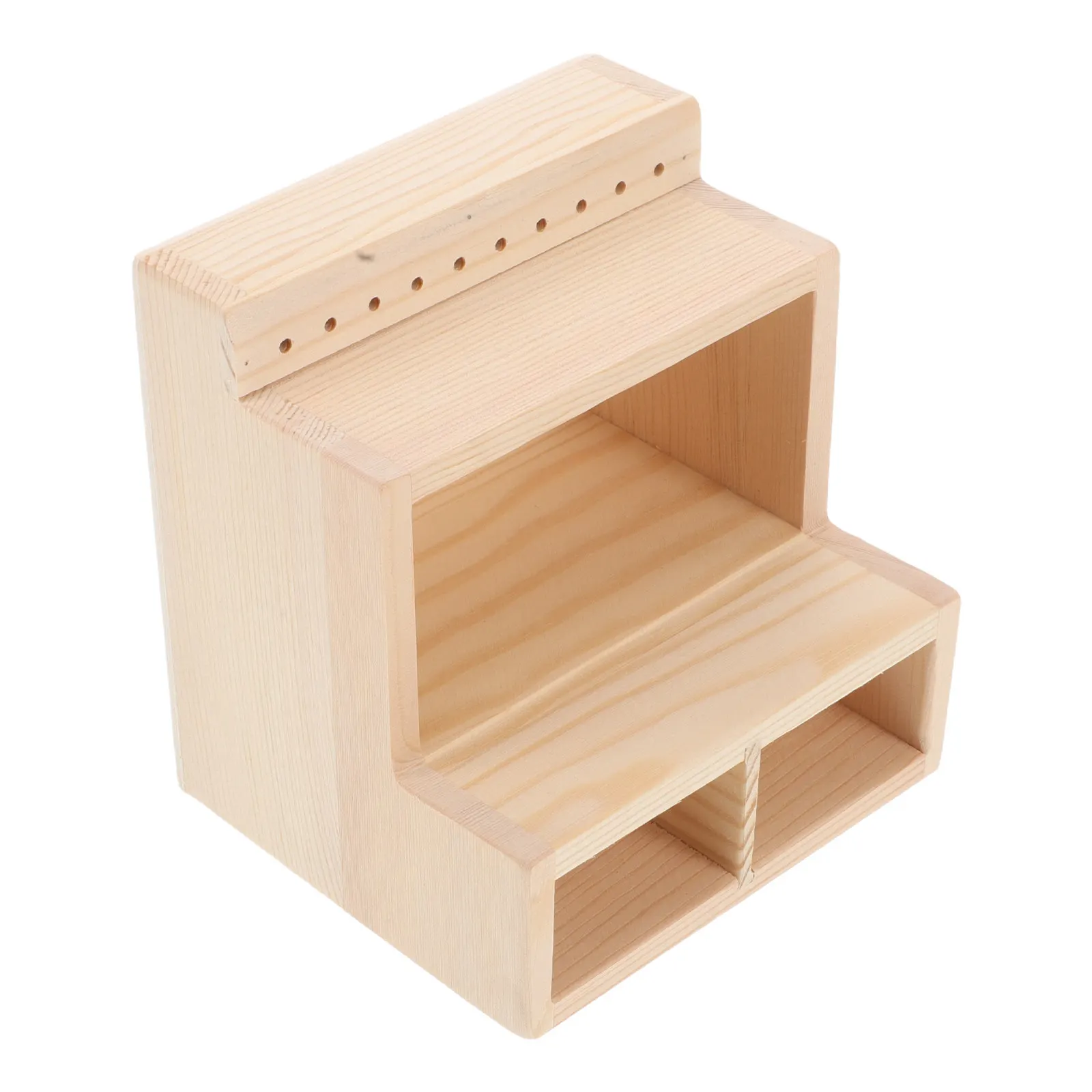 Organisateur d'outils à ongles en bois robuste avec fonction de polissage intégrée, boîte de rangement pour manucure, pour forets, brosses et fournitures de salon