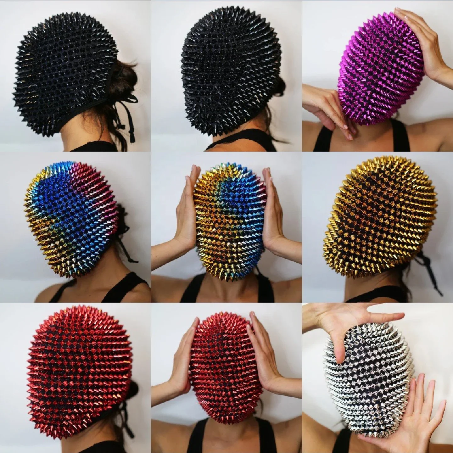 Full Coverage Custom infinite-lighting Couture Spiked Mask,Golden Spike Mask