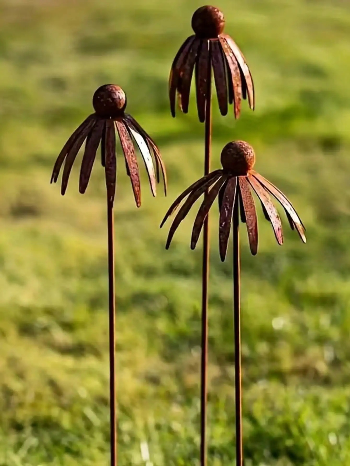 1/3pcs Rusty Metal Chrysanthemum Garden Decorative Ground Stake, Suitable for Courtyard Gardens and Flowerpot Decorations