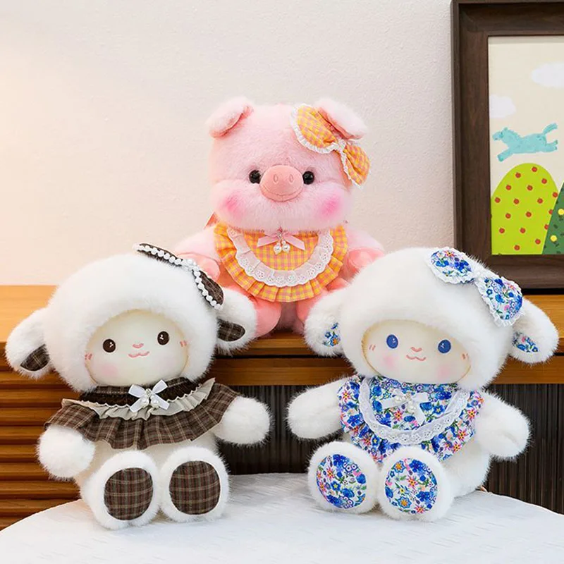 

Cute Lamb and Pig Plush Backpacks Soft Stuffed Animal Crossbody Bags with Lace Dresses Adorable Cartoon Doll Bags Kawaii Gift