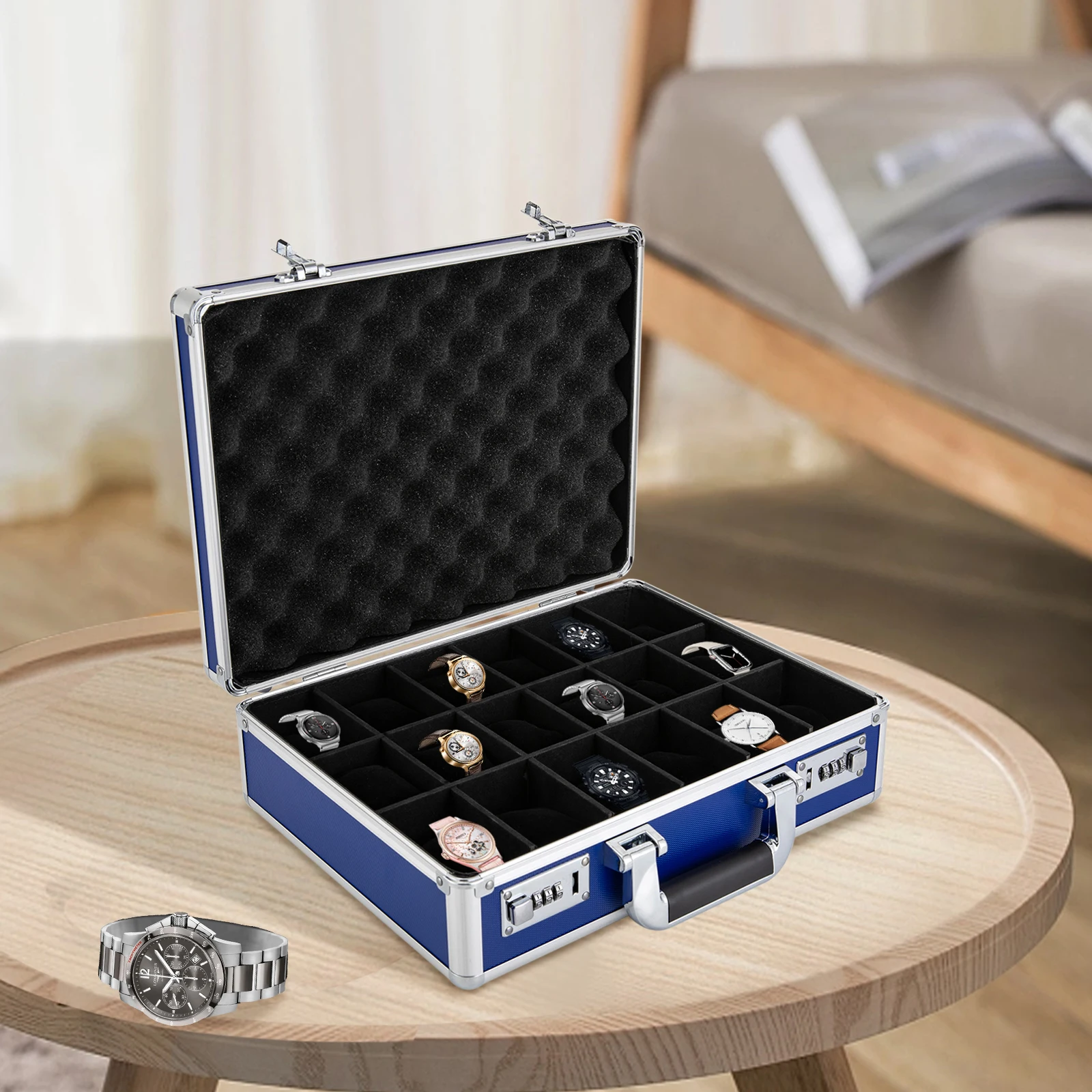 

Rectangular Modern 18 Slots Locking Display Briefcase Watches Collector Storage Watch Box Bedrooms Offices Jewelry Bracelet Case