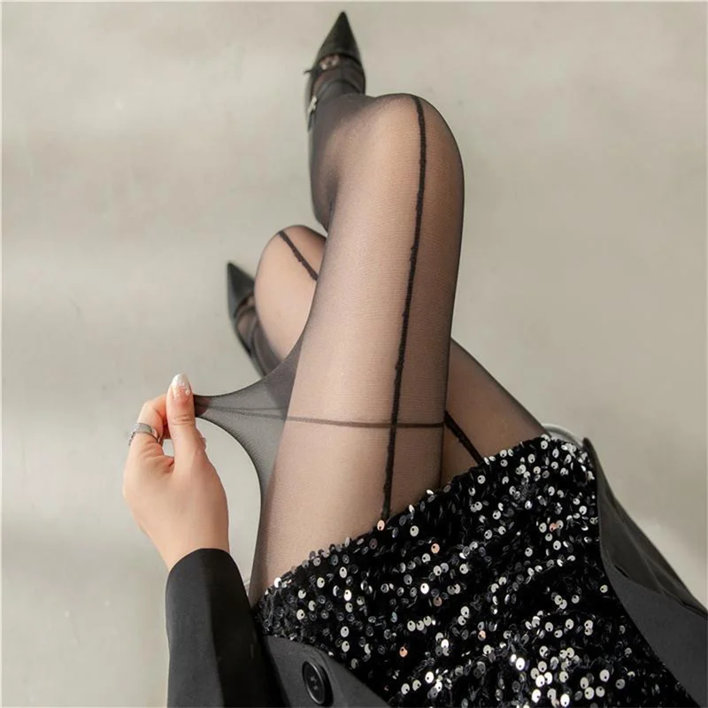 CHRONSTYLE Women Mesh Sheer Tights Pantyhose Criss-Cross Line Pattern See Through Stockings for Ballet Cosplay Stage Streetwear