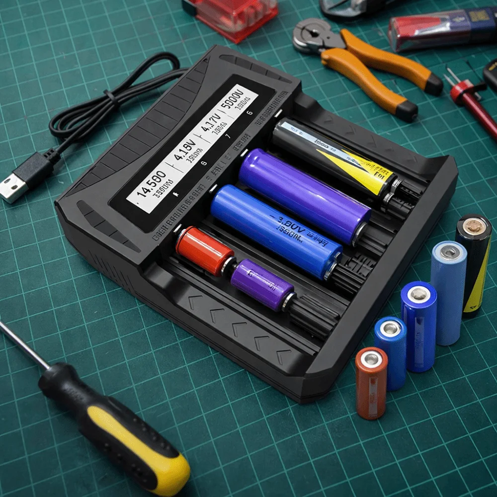 

Зарядное устройство для литиевых аккумуляторов на 4 слота, 3.7V-4.2V Li-ion, 1.2V-1.5V Ni-MH, интеллектуальное зарядное устройство с ЖК-дисплеем и USB-портом