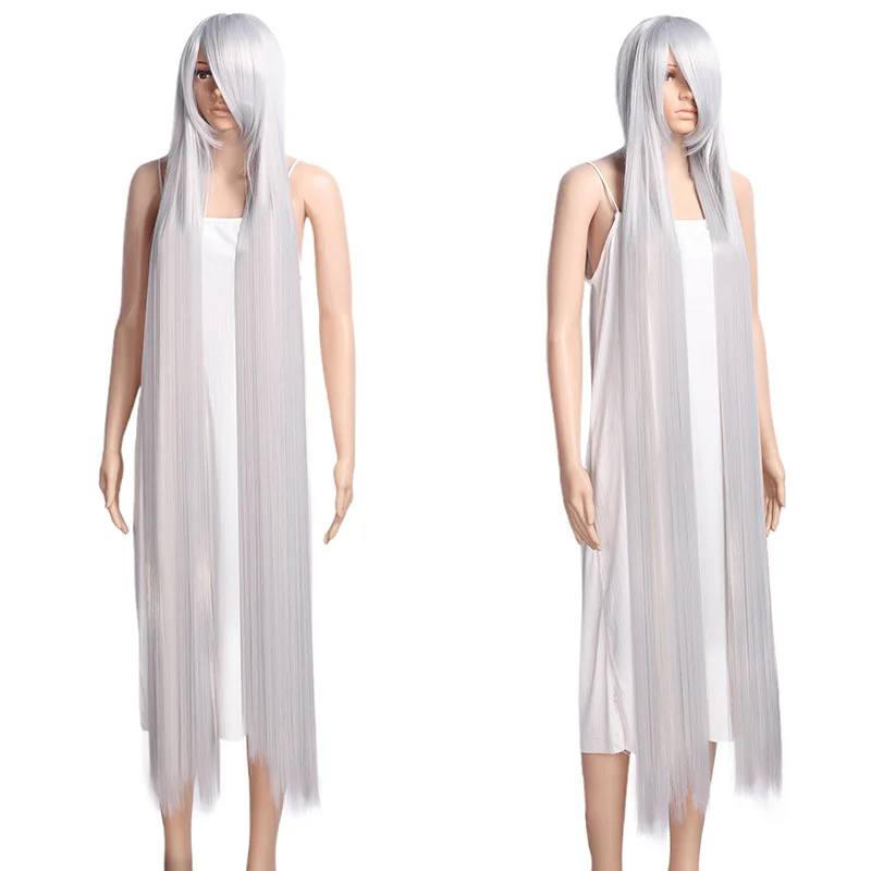 Peluca recta larga sintética, pelo de fibra gruesa de 150CM, disfraz de Cosplay, pelucas resistentes al calor para fiesta de Halloween, negro, blanco, rojo y amarillo