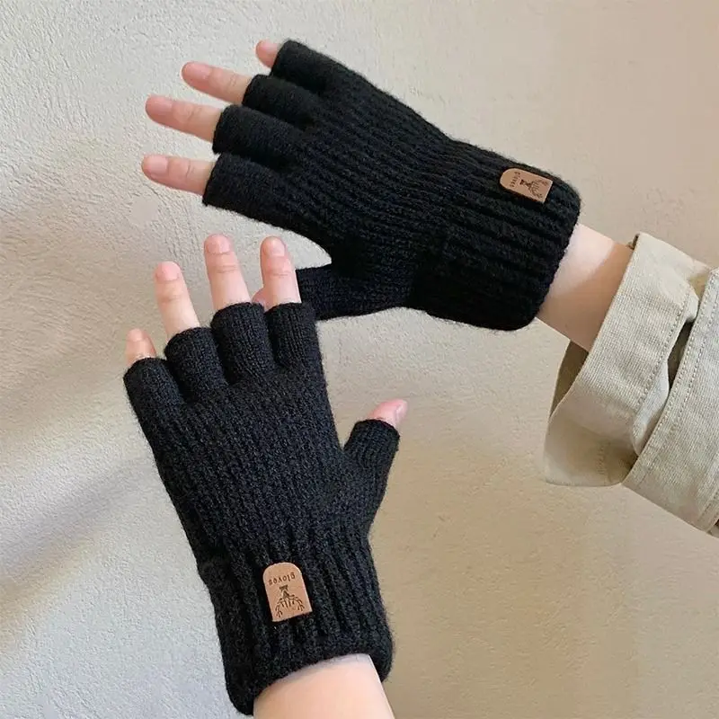 Knitted Half Finger Gloves Winter Thicken Warm Touch Screen Gloves for Men Women Writing Office Cycling Driving Student  Mittens