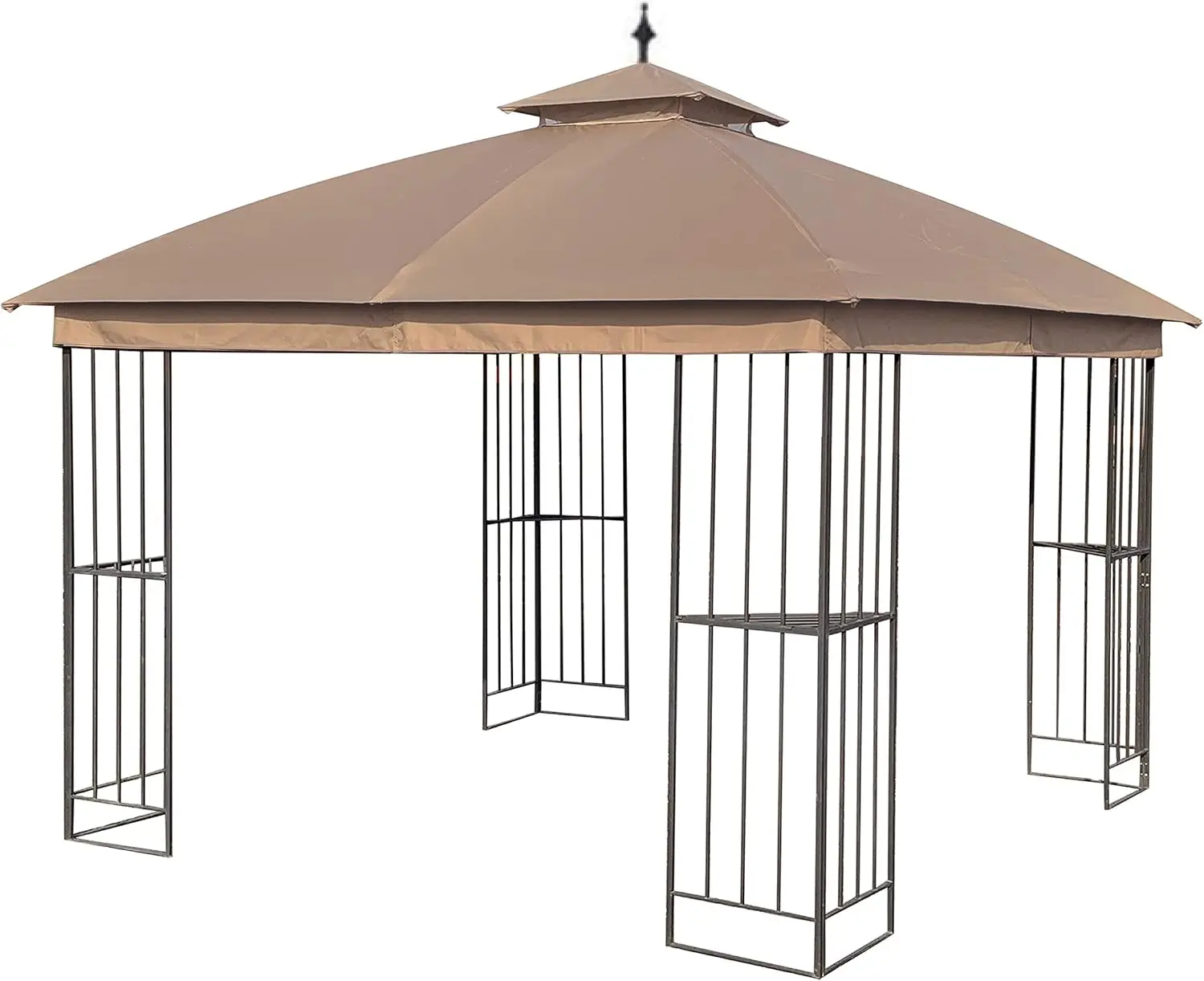 Garden Treasures 10 ft x 10 ft Brown Metal Square Semi - Gazebo Canopy Top, Fabric, Tan