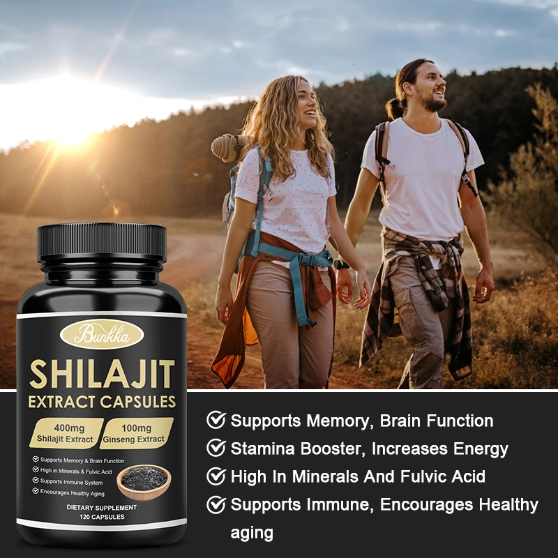 BUNKKA Organic Shilajit Capsules Fulvic Acid Shilajits Original Himalaya For Energy Supplement Muscle Gain&Build For Men&Women