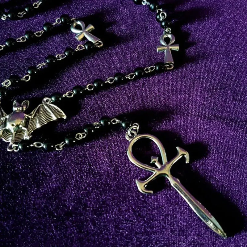 Vampire Ankh Rosary Occult Vamp Goth Ankh Beads Bat Gothic Vampire Vampiric Beaded Egyptian Tradgoth Jewelry Gift Handmade