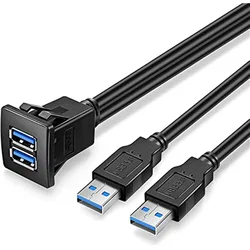 1m 3FT 2 Ports Dual USB 3.0/2.0 Male To Female Extension Cable Flush Mount Dash Mount Panel Mount Cable for Car Boat Dashboard