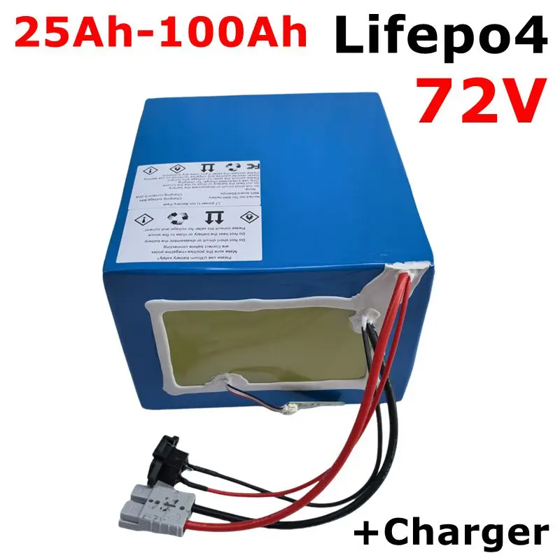 Batterie au lithium Lifepo4 avec chargeur,72V, 50Ah, 60Ah, 40Ah, 100Ah, 80Ah, BMS pour scooter, vélo électrique, moto, 3000W,