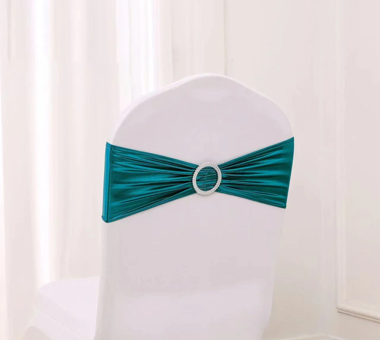 10/50/100pc Wedding Chair Decoration Chair Sashes Bow Shiny Metallic Chair Knot Bands Tie With Round Buckle For Party Banquet image 3