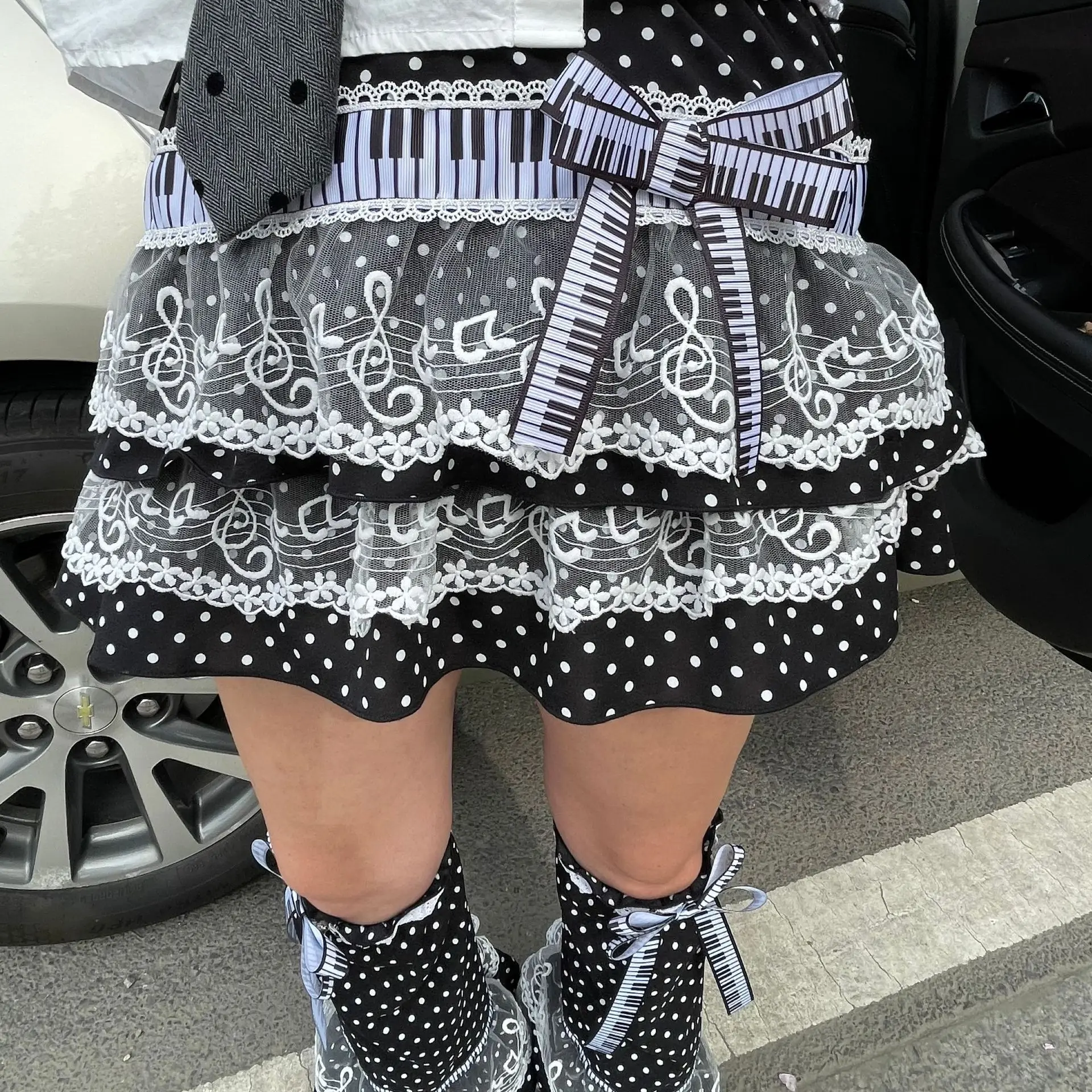 

Dotted notes cosplay fluffy half skirt summer spicy girl sweet lace cake short skirt fart curtain leg cover cosplay decoration