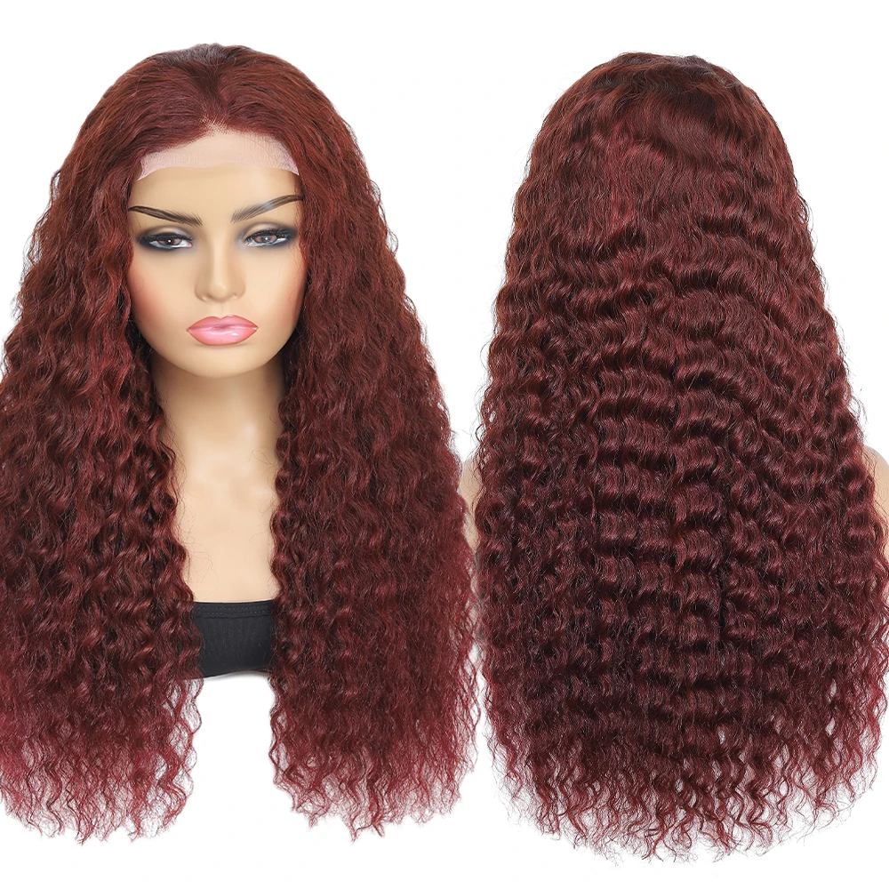 Peruca de cabelo humano frontal com cabelo de bebê para mulheres, vermelho, marrom, onda profunda, frente de renda, colorido, cobre, vermelho, HD