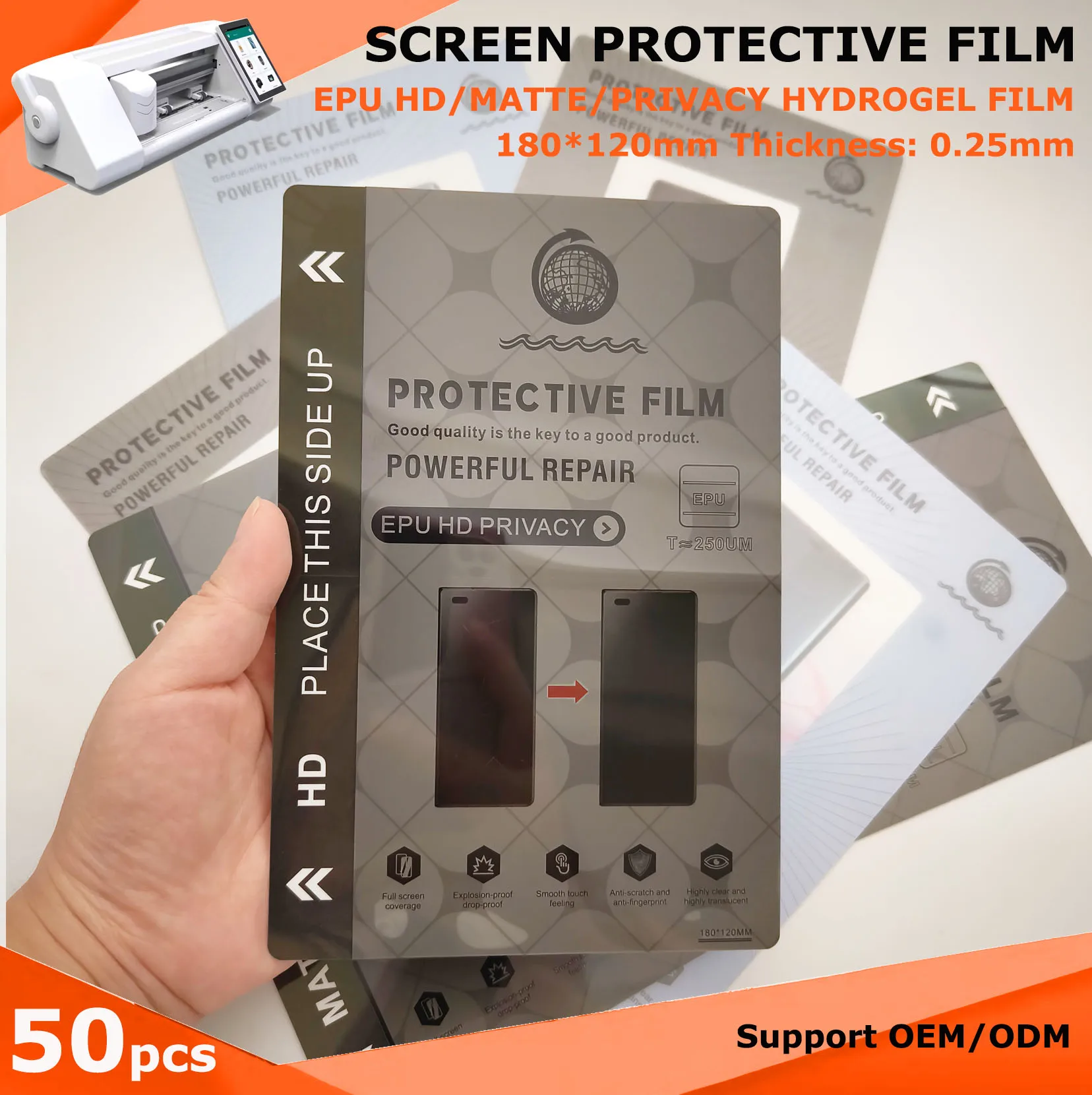 

50 шт. утолщенная антистрессовая пленка для ремонта памяти EPU HD, матовая гибкая гидрогелевая пленка, изогнутая защитная пленка для экрана мобильного телефона