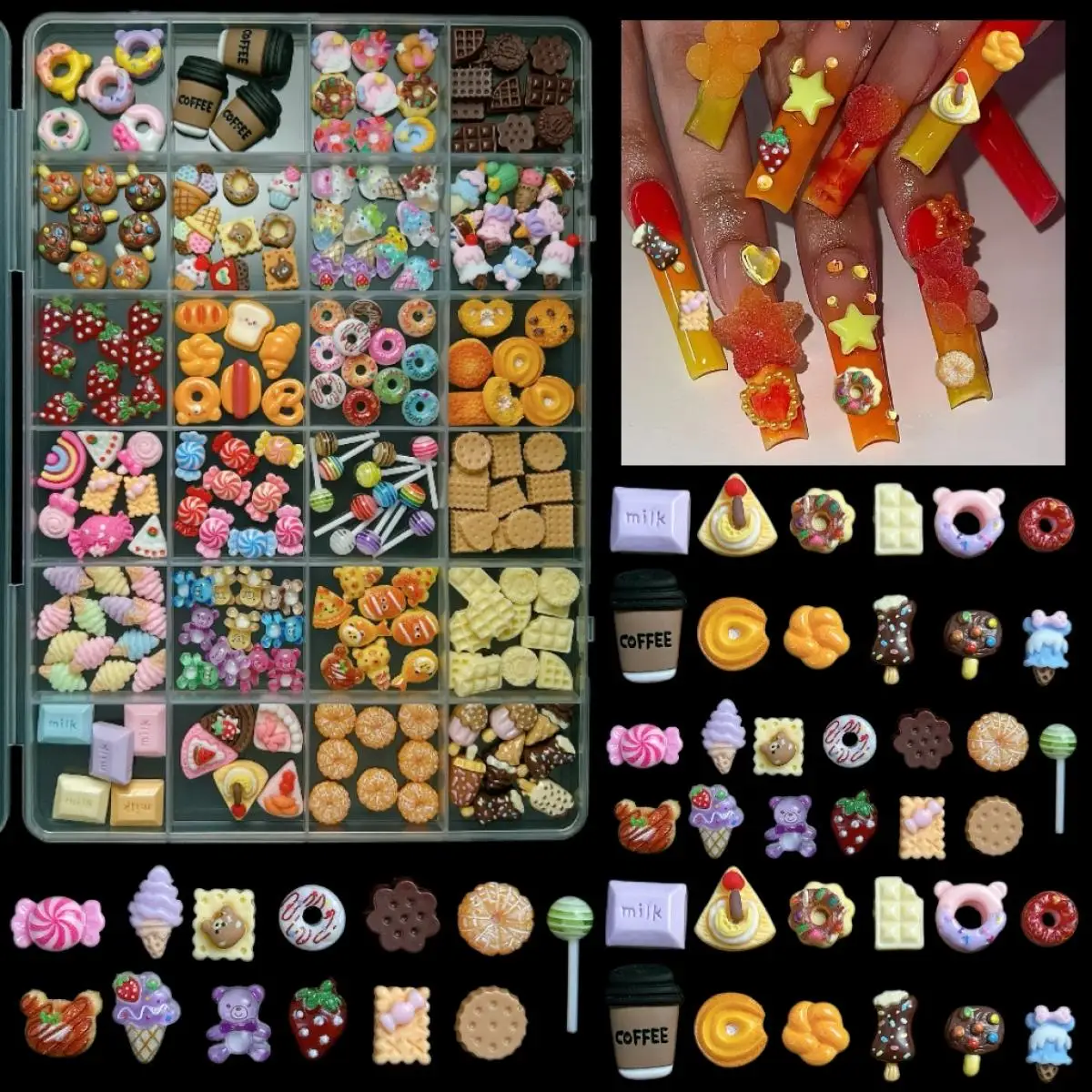 

1Box Multiple Styles Ice Cream Cake Candy Snacks Nail Charms Simulated Alloy Cherry Minimalist Bows Nail Art Decorations for DIY