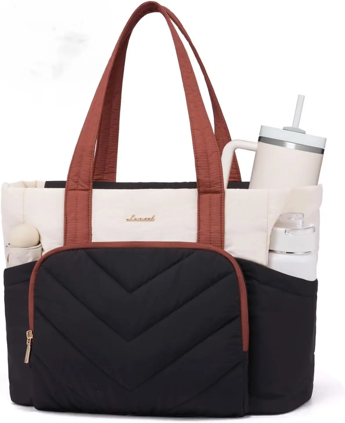 

Quilted Puffy Tote Bag for Women, Large Shoulder Laptop Purse for Work Travel Gym