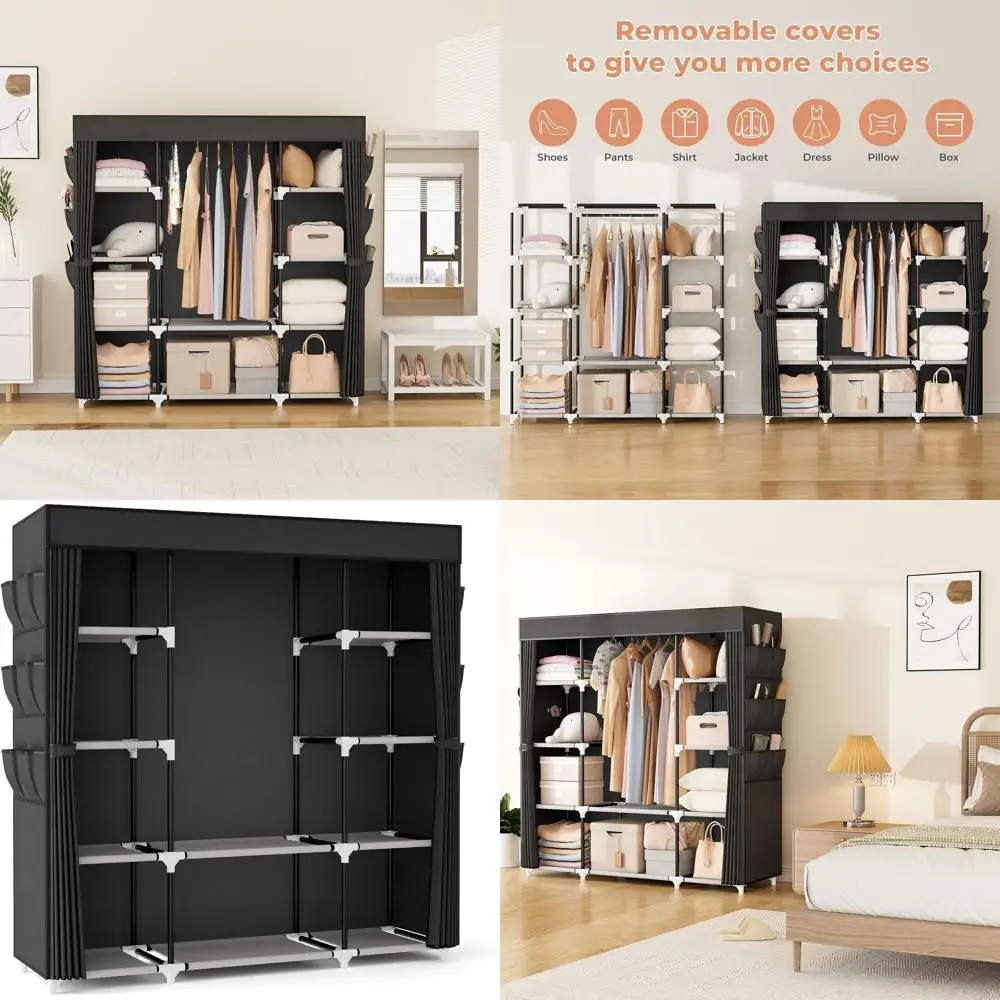 

Шкаф-гардероб большой вместимости 57.3 с крышкой, 10 полок, 1 штанга, 6 карманов, черный