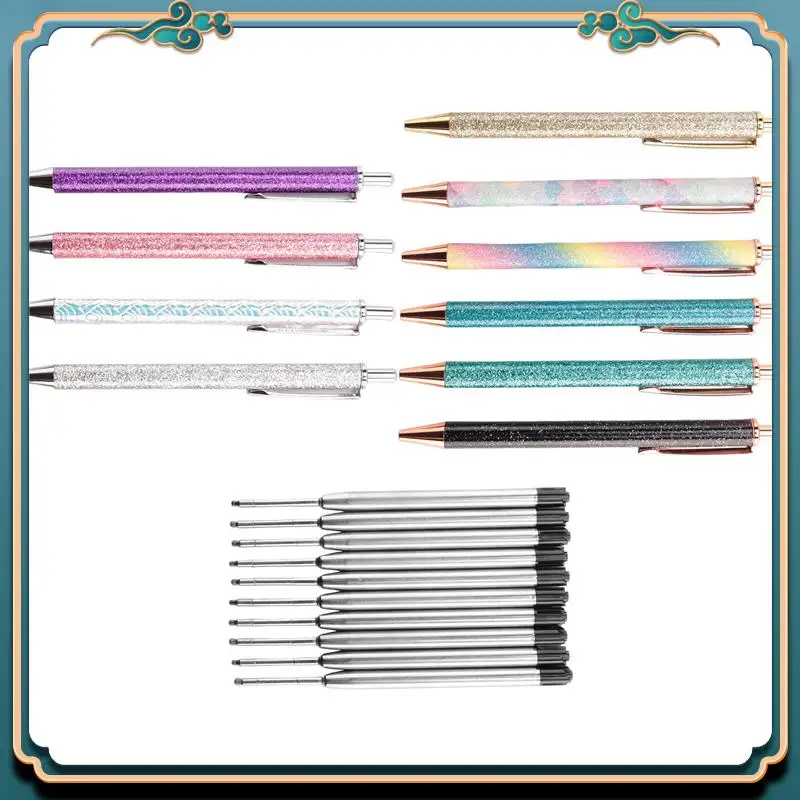 (New)-10Pcs Metal Ballpoint Pens 1.0 Mm Retractable Ballpoint Pens Glitter Metal Pens With 10Pcs Refills For School Supplies