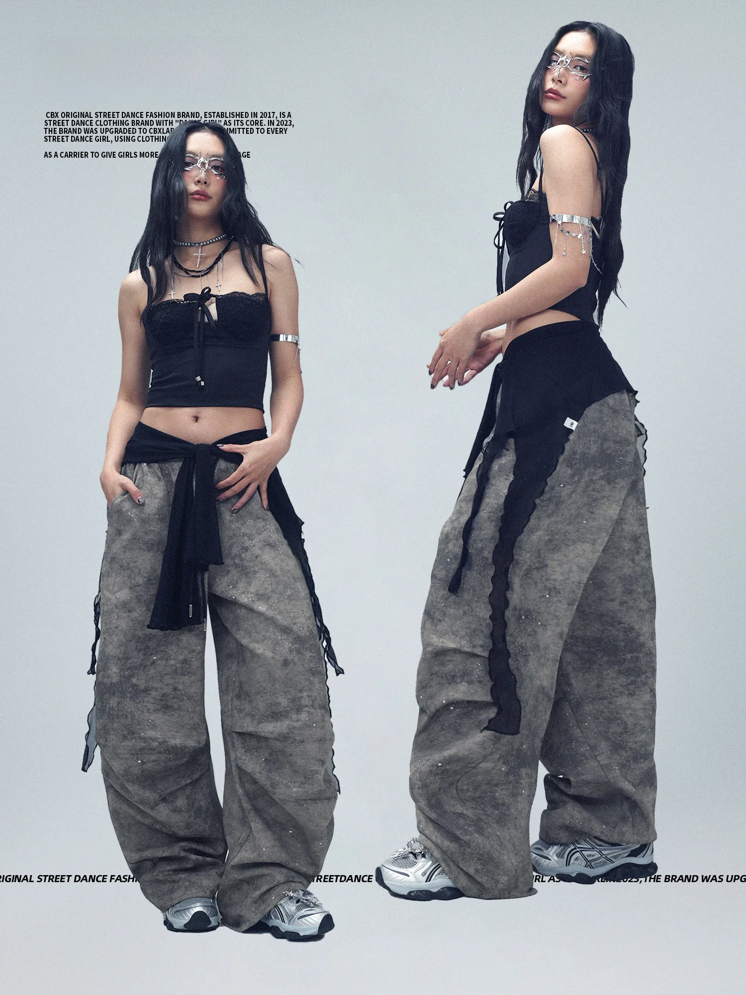 CBXLAB Street Dance Flash Trash Long Pants Hip Hop Rustic Texture