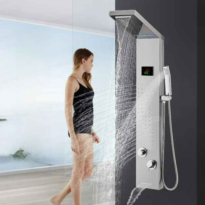 

Stainless Steel Digital Display Shower Set Temperature Digital Display System Panel Body Massage Jets Showers Column Tap