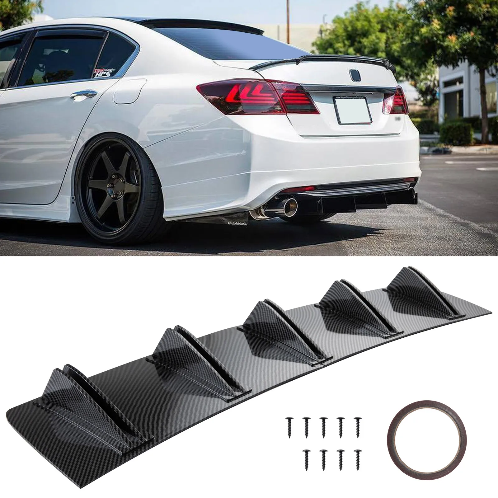 

Carbon Fiber Rear Lip Bumper Diffuser 10 Fins Spoiler Splitter For Honda Accord