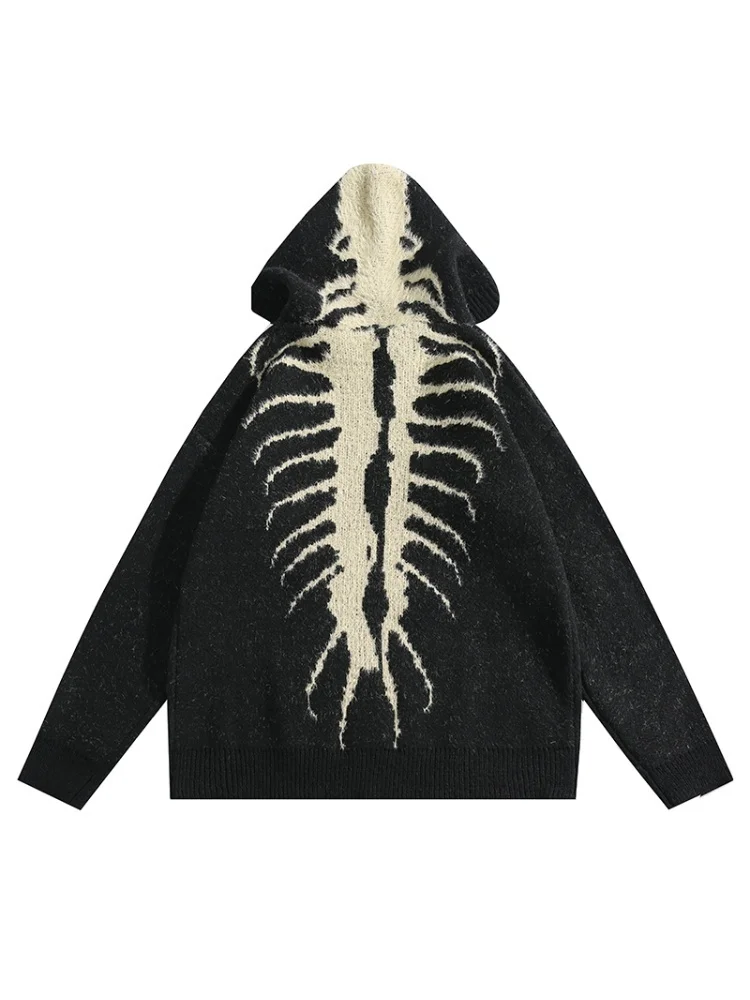 Unique Dark Style SweaterTeenagers' Hip Hop Loose Hooded Knitwear Street Fashion