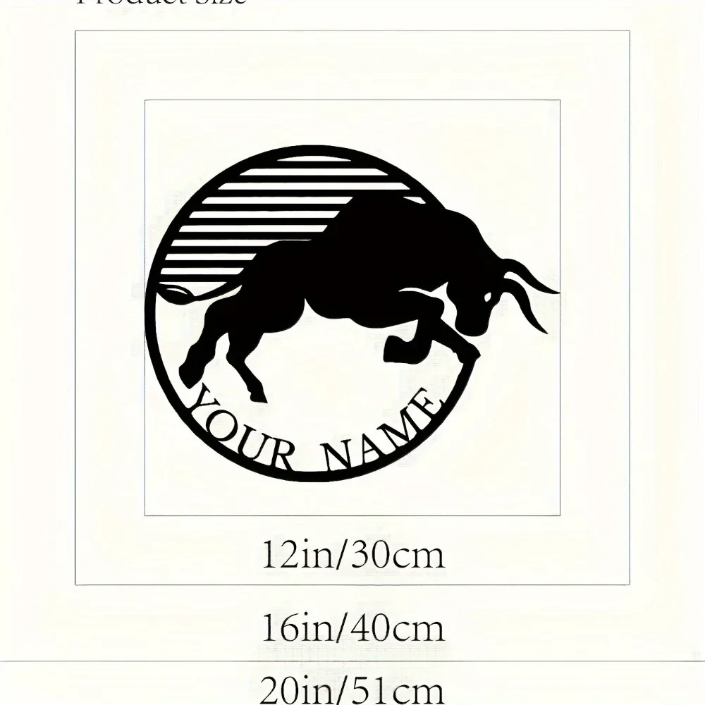 1PC Unique Tailorable Black Metal Bull Wall Art Decorative Plaque Customize with Name Ideal Bohemian Gift Distinctive Wall Deco