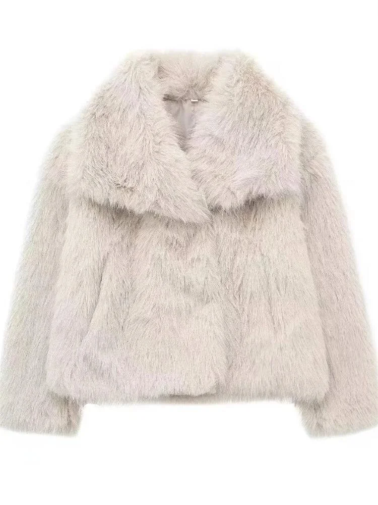 New Coat Stand Collar Eco-Friendly Fashion Fake Leather Loose Fur Outerwear Casual Style Women's Winter Overcoat