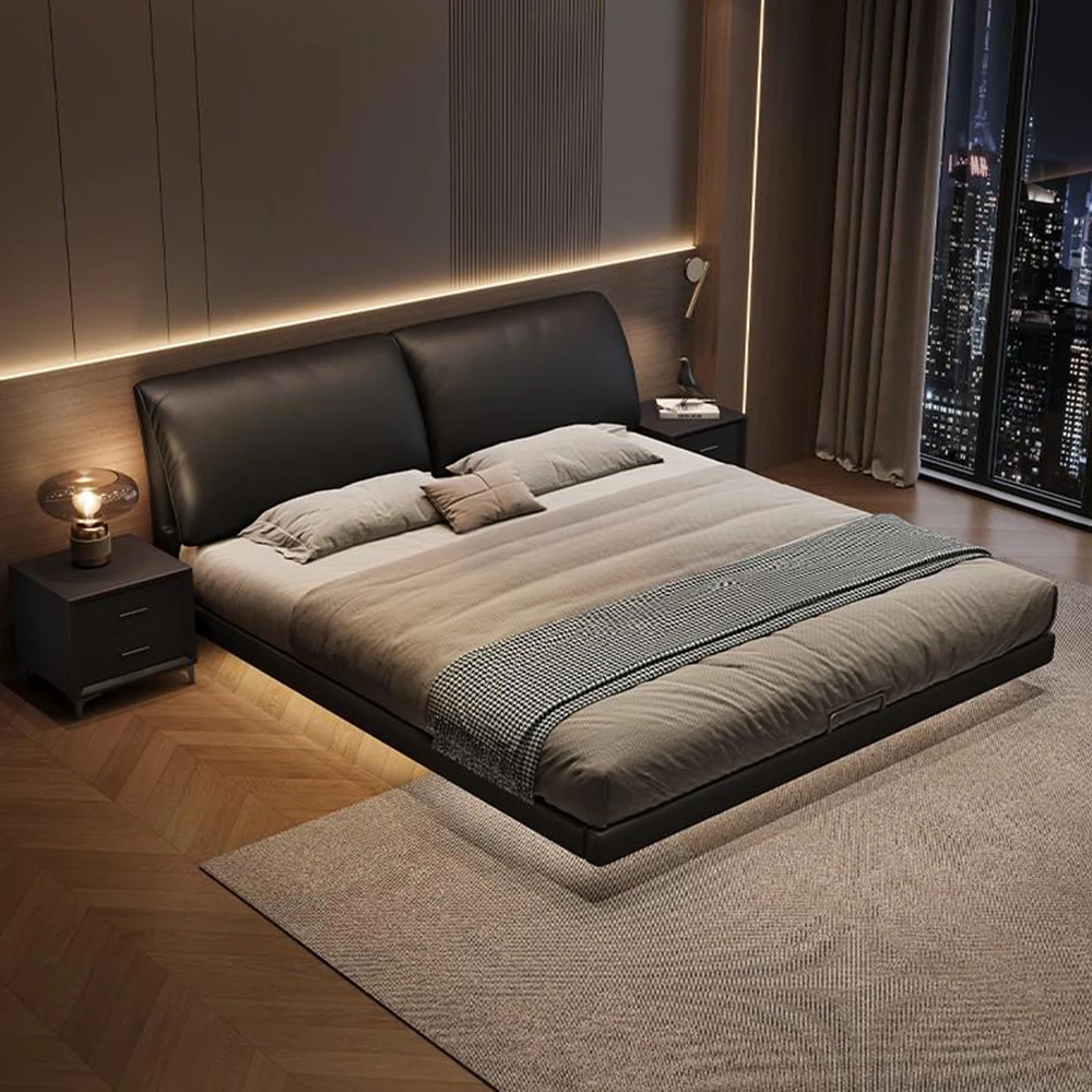 

Fancy Lazy Headboard Bed Heavy Duty Under Storage Luxury Lounge Upholstery Bed Modern Double Nightstands Cama Casal Decoration