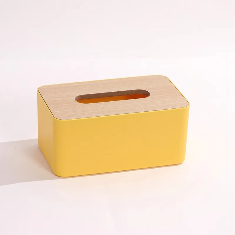 Japanese Style Bamboo Wood Tissue Box - Simple Plastic Multifunctional Storage Box for Living Room Table