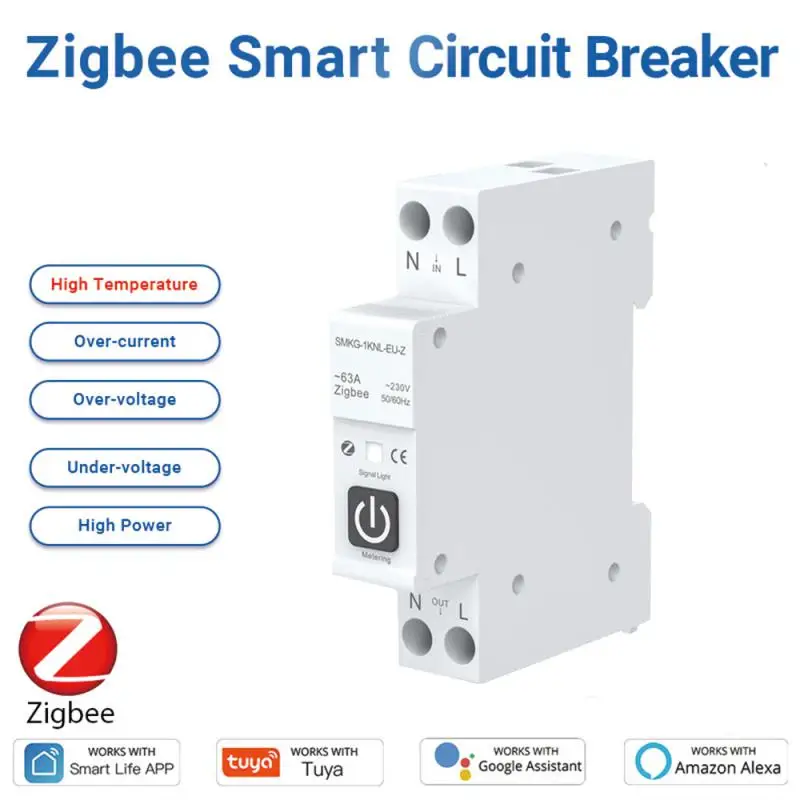 

Tuya Zigbee Smart Circuit Breaker With Metering 1~63A DIN Rail Smart Home Wireless Remote Control Switch App Google Home