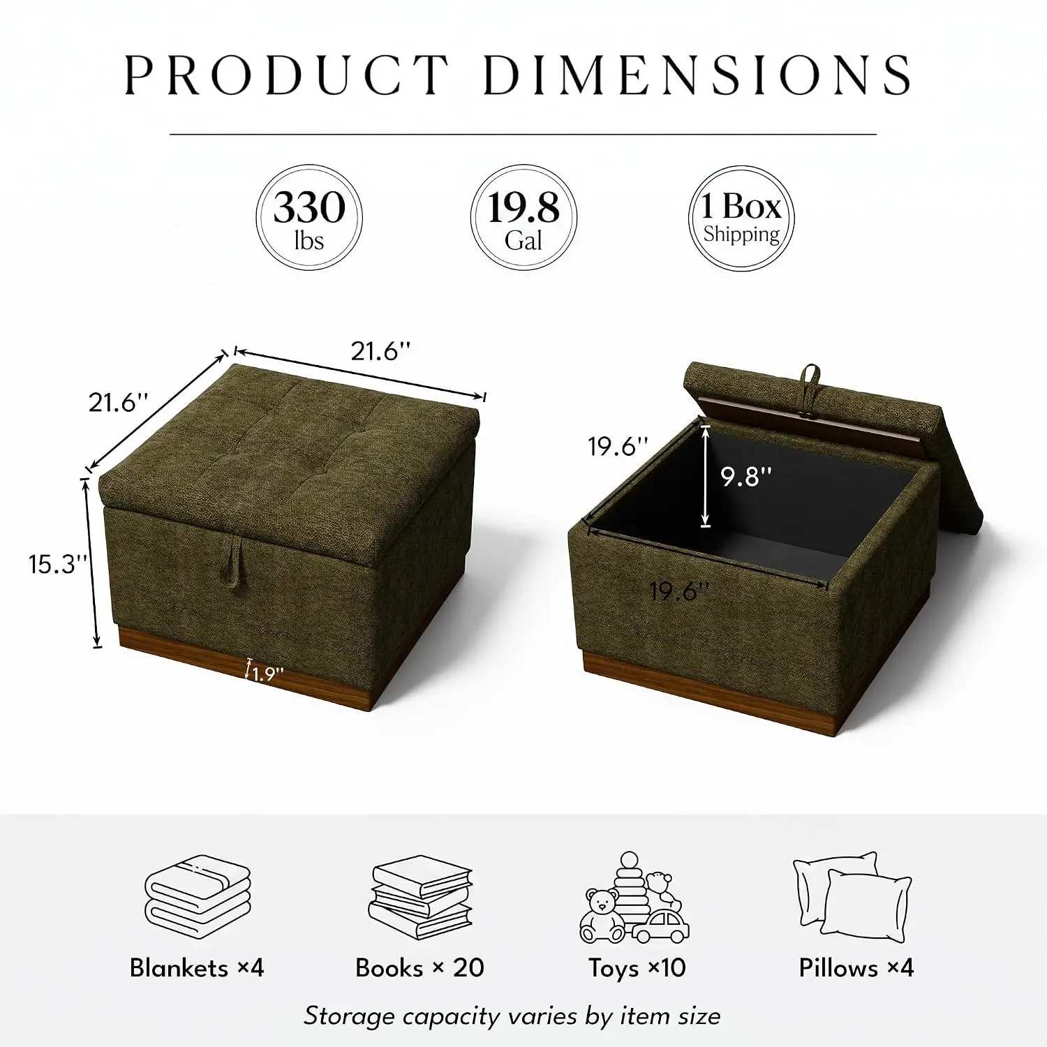 21.6'' Square Storage Ottoman with Reversible Tray, 19.8 Gal Hidden Tufted Linen Footrest for Living Room & Bedroom, Customized