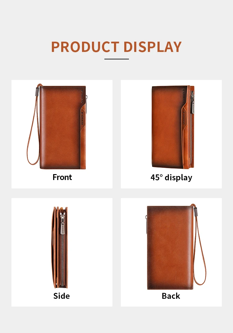 Neue Herren-Geldbörse aus echtem Leder, lange Handtasche aus Rindsleder, für Reisen, leicht, minimalistisch, große Kapazität, Diebstahlschutz, Farbverlauf, Gelb, Br – Detail 8