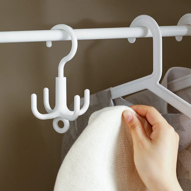 1Pcs Multifunctional Rotating Clothes Hook Punch Free 4-Claw Rotation Coat Hanger Belt Organizer Scarf Storage Rack Wardrobe