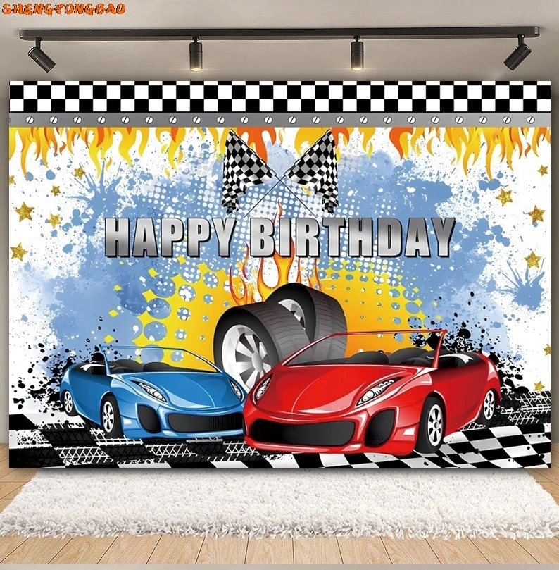 Ballons de course de motocross pour enfants, arrière-plan de fête d'anniversaire, studio photo, thème de moto Bckdrop, voiture de course, garçon