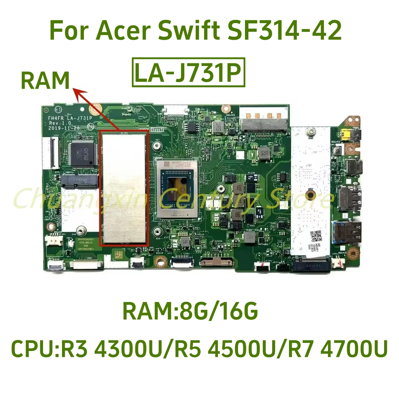 

LA-J731P For Acer laptop motherboard SF314-42 SF314-42G With CPU R3 R5 R7 RAM 8GB/16G Original motherboard 100% fully tested