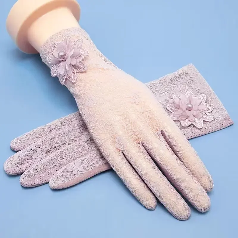 Женские летние ультратонкие противоскользящие короткие солнцезащитные кружевные перчатки для вождения и езды на велосипеде с сенсорным экраном, многофункциональные