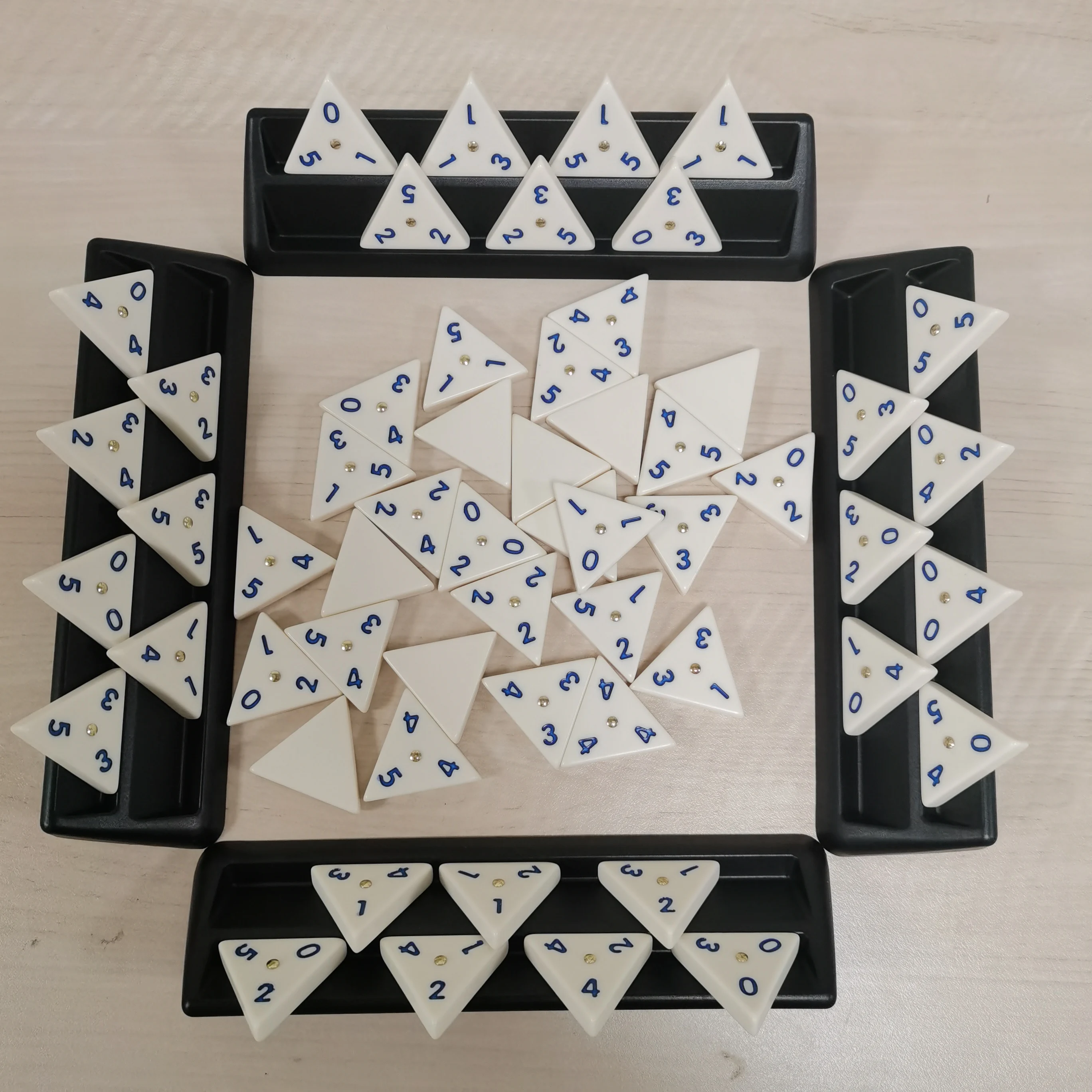 56-Piece Large Triangular Domino Game Set Includes 4 Stands Domino Number Cards and Casual Educational Toy Games Board Game image 6